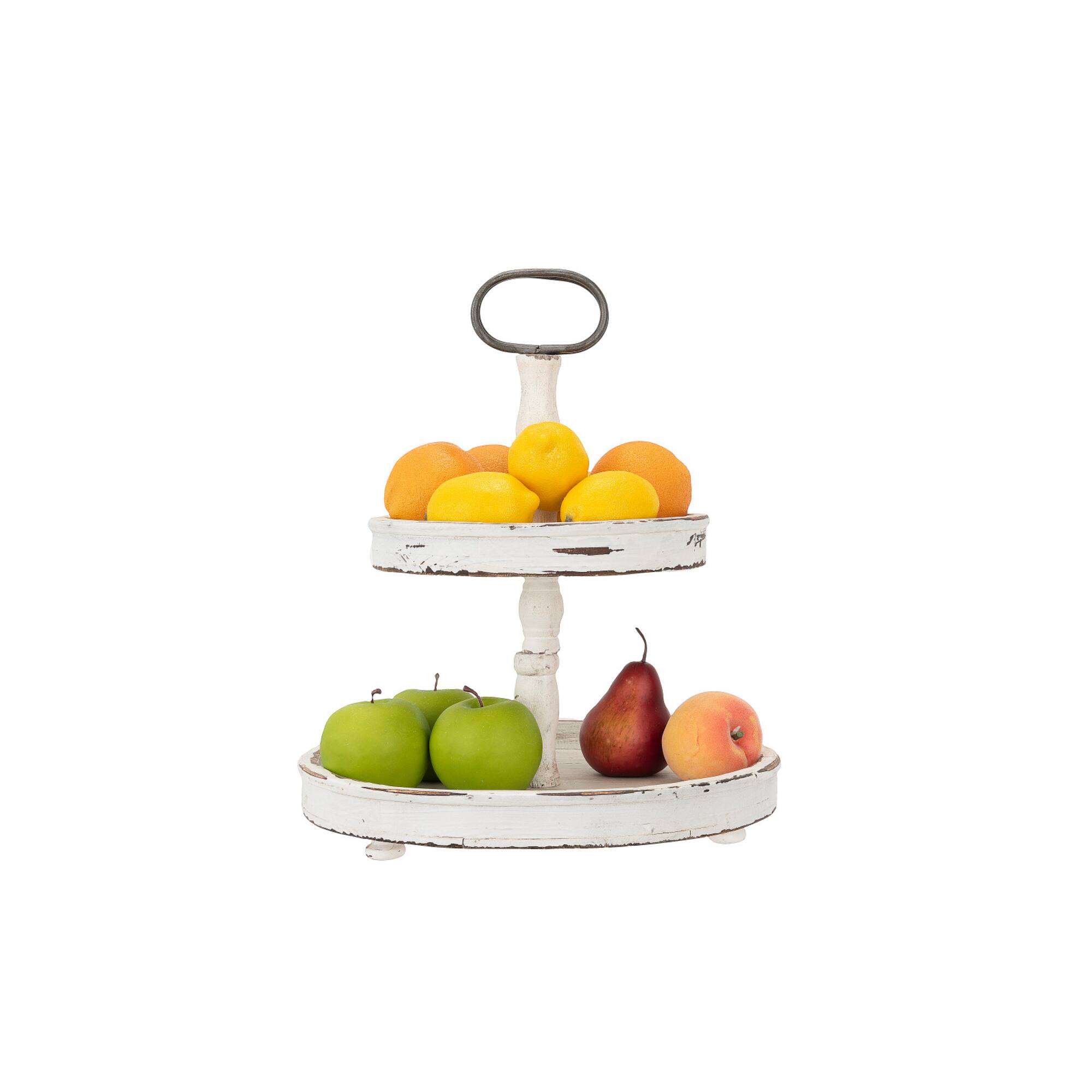 Hello Honey® 18.5" Distressed Cream Wood 2-Tier Tray